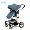 2019 new design luxury high view 4 wheels portable baby stroller with carrycot